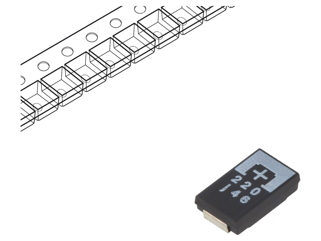 Condensator: tantaal-polymeer; low ESR; 220uF; 6,3VDC; TPE; SMD Condensator: tantaal-polymeer; low ESR; 220uF; 6,3VDC; TPE; SMD